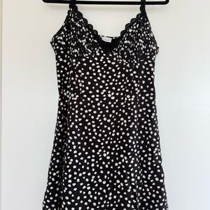 Topshop Black and White Polka Dot Lace-Trim Dress